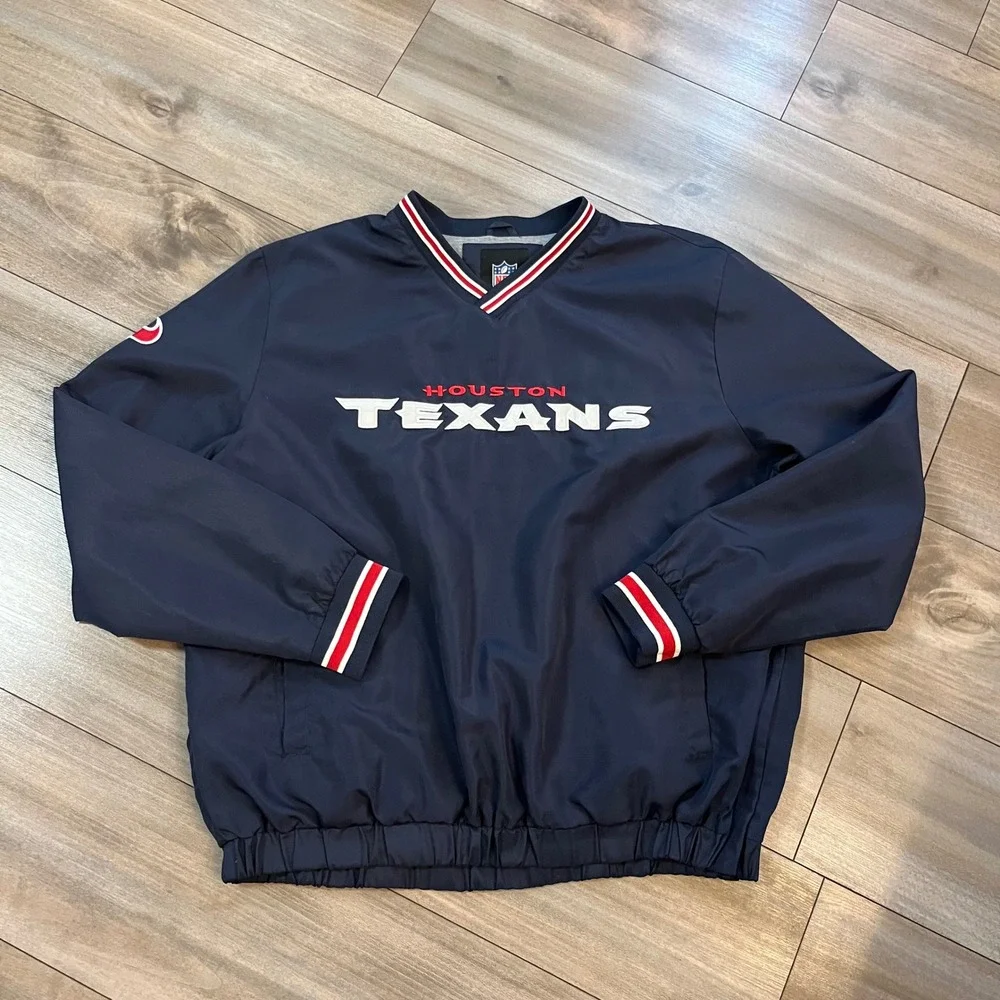 NFL Houston Texans Mens XL V-Neck Pullover Windshirt Jacket Navy Blue